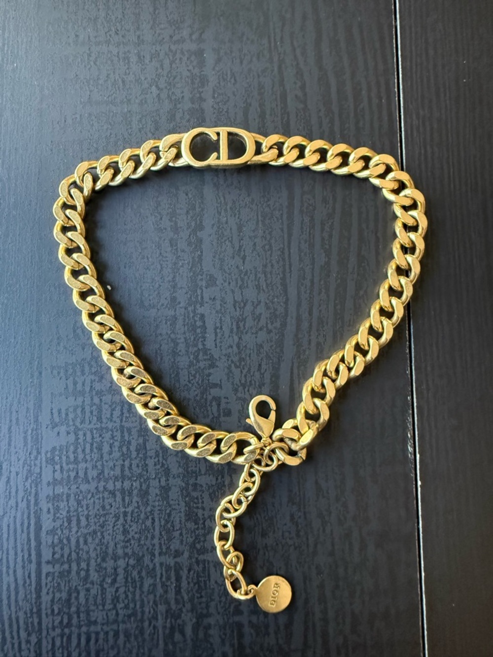 Dior Gold Tone Chunky Chain Necklace with CD Logo